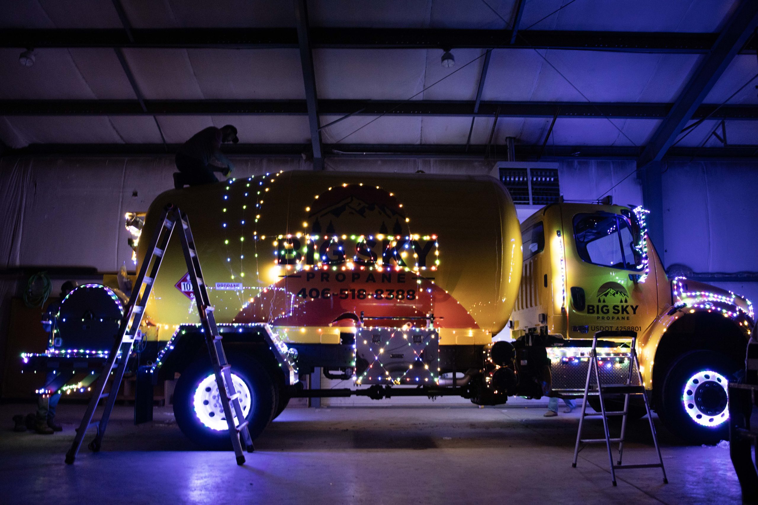 Tank truck decorated for Christams